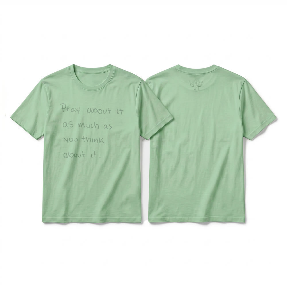 Christianartworkshop « Priez autant que vous y pensez » T-shirt à manches courtes premium Foi écrit à la main - Vert clair - 2XL - image 19