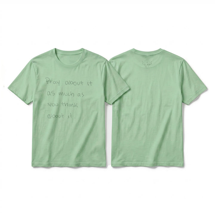 Christianartworkshop « Priez autant que vous y pensez » T-shirt à manches courtes premium Foi écrit à la main - Vert clair - 2XL - image 19