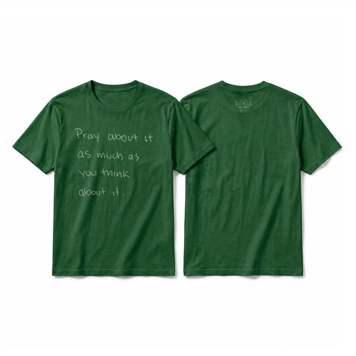 Christianartworkshop « Priez autant que vous y pensez » T-shirt à manches courtes premium Foi écrit à la main - Vert foncé - 2XL - image 22