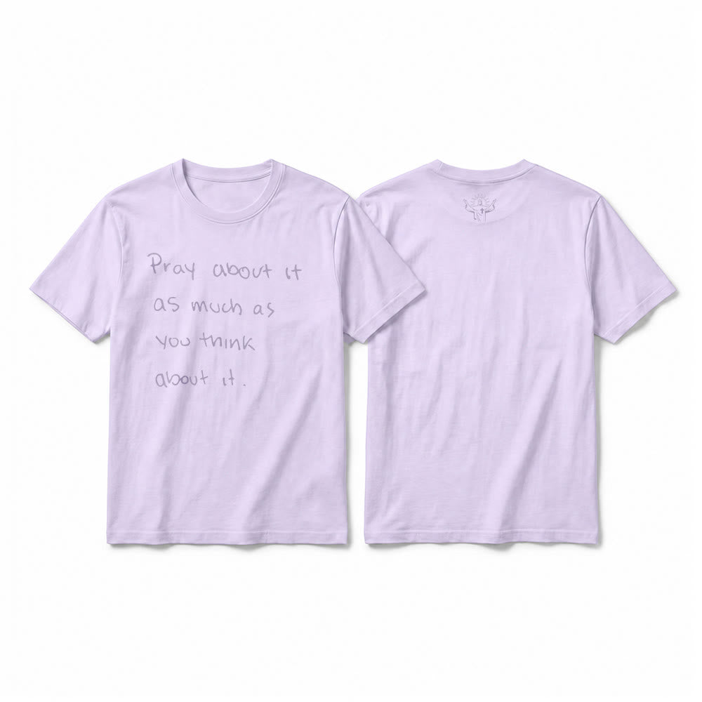 Christianartworkshop « Priez autant que vous y pensez » T-shirt à manches courtes premium Foi écrit à la main - Violet - 2XL - image 4