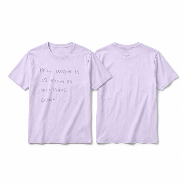 Christianartworkshop « Priez autant que vous y pensez » T-shirt à manches courtes premium Foi écrit à la main - Violet - 2XL - image 4