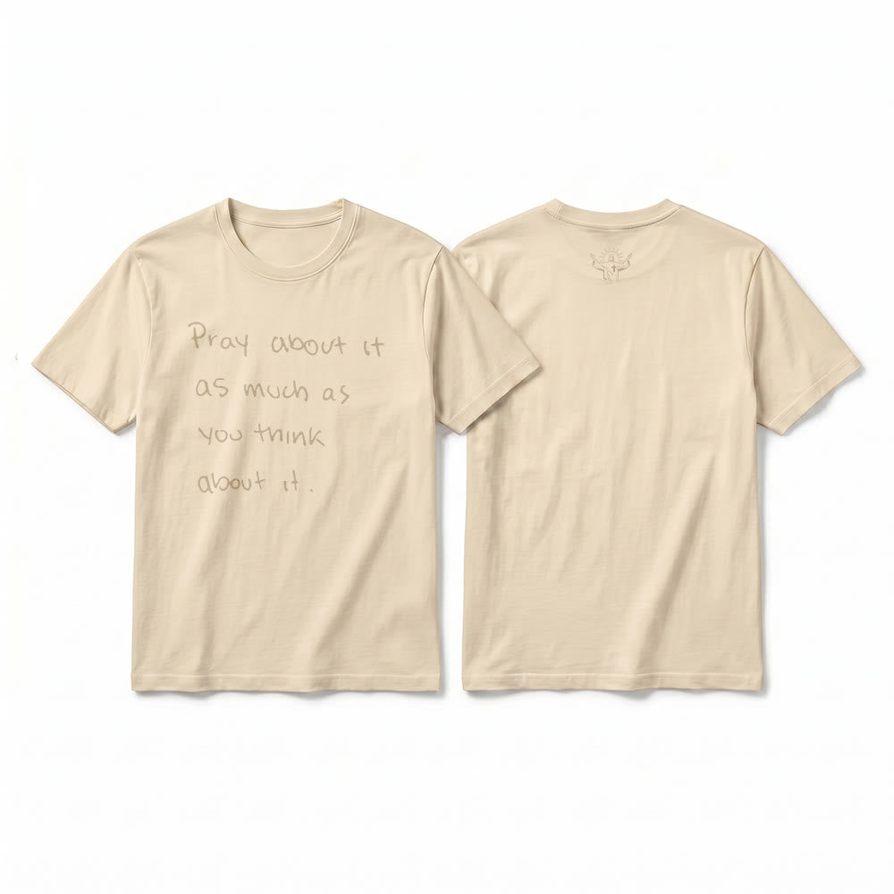 Christianartworkshop « Priez autant que vous y pensez » T-shirt à manches courtes premium Foi écrit à la main - Beige - 2XL - image 13