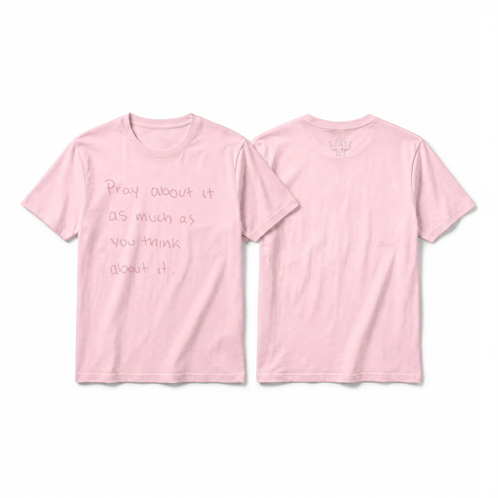 Christianartworkshop « Priez autant que vous y pensez » T-shirt à manches courtes premium Foi écrit à la main - Rose - 2XL - image 25