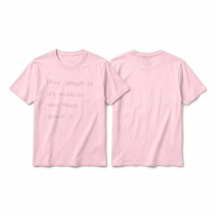 Christianartworkshop « Priez autant que vous y pensez » T-shirt à manches courtes premium Foi écrit à la main - Rose - 2XL - image 25