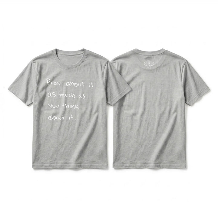 Christianartworkshop « Priez autant que vous y pensez » T-shirt à manches courtes premium Foi écrit à la main - Gris - 2XL - image 10