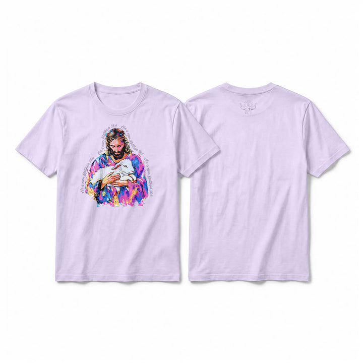 Christianartworkshop « Il est ressuscité » Matthieu 28:6 T-shirt premium à manches courtes Jésus et l'Agneau - Violet - 2XL - image 10