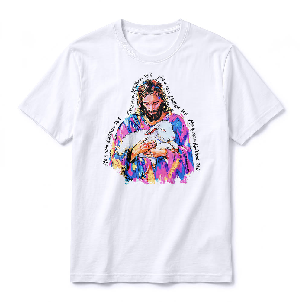 Christianartworkshop « Il est ressuscité » Matthieu 28:6 T-shirt premium à manches courtes Jésus et l'Agneau - image 14