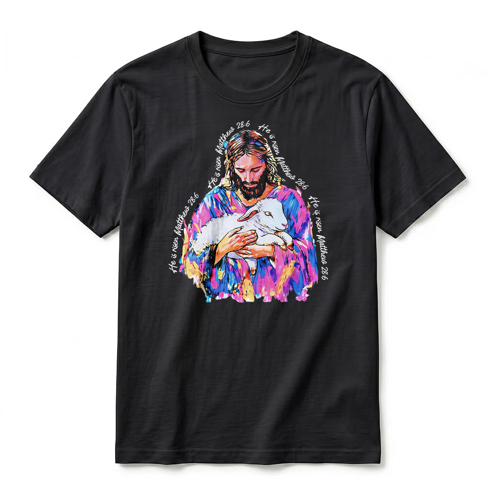 Christianartworkshop « Il est ressuscité » Matthieu 28:6 T-shirt premium à manches courtes Jésus et l'Agneau - image 8