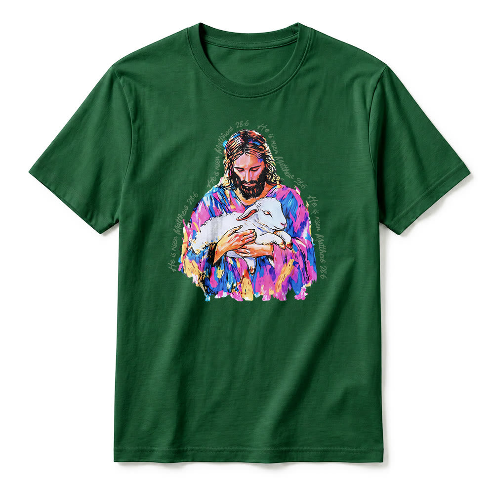 Christianartworkshop « Il est ressuscité » Matthieu 28:6 T-shirt premium à manches courtes Jésus et l'Agneau - image 5
