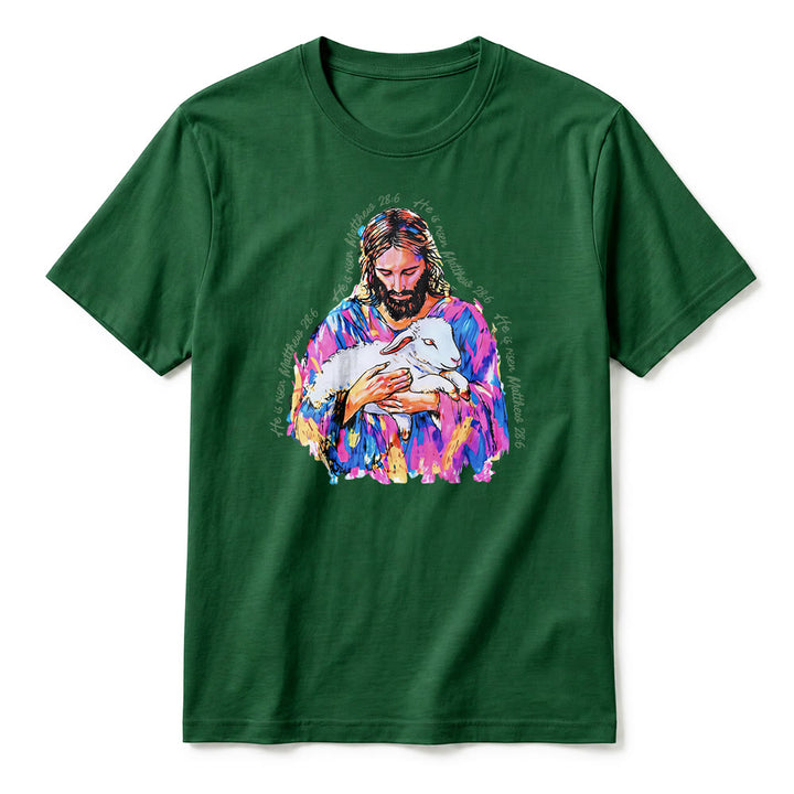 Christianartworkshop « Il est ressuscité » Matthieu 28:6 T-shirt premium à manches courtes Jésus et l'Agneau - image 5