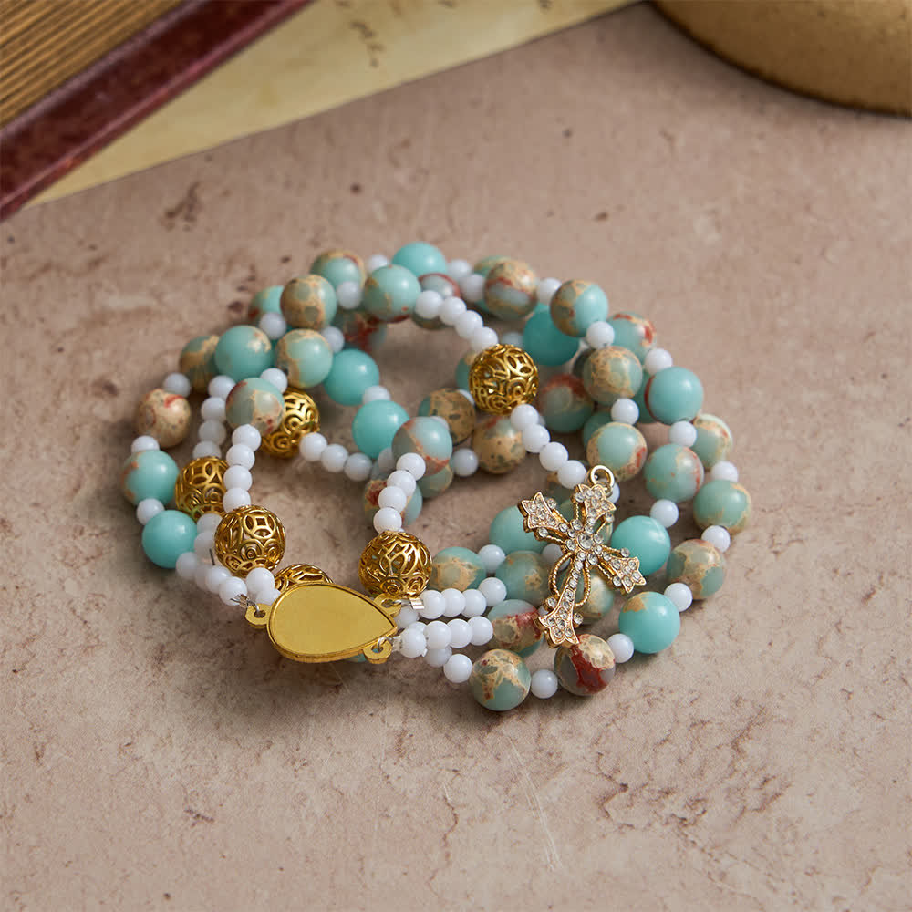 Christianartworkshop Chapelet en pierre de Shoushan bleu turquoise : Dévotion à Notre-Dame Mariale - image 4