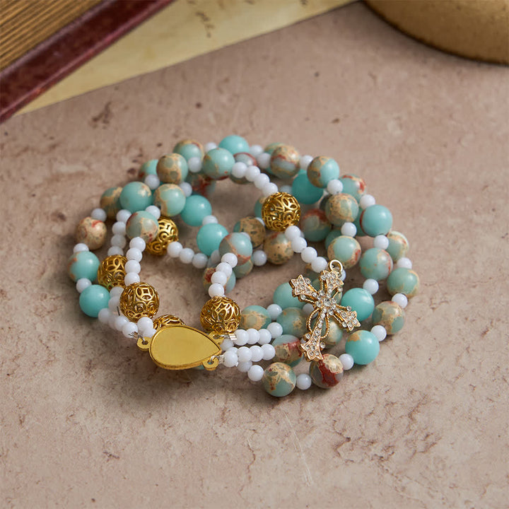 Christianartworkshop Chapelet en pierre de Shoushan bleu turquoise : Dévotion à Notre-Dame Mariale - image 4