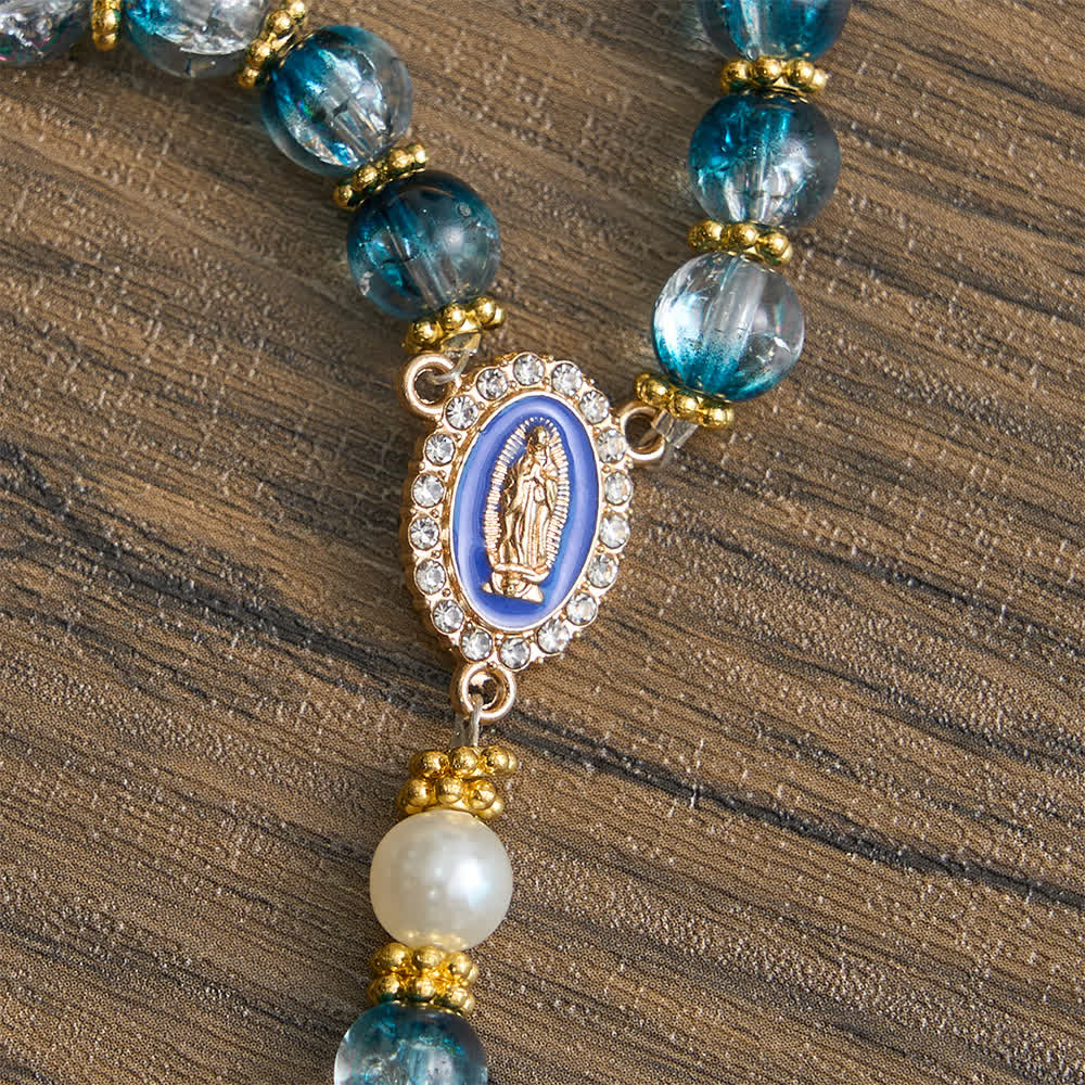 Christianartworkshop Chapelet de perles de verre bleu craquelé pour la dévotion mariale quotidienne - image 7