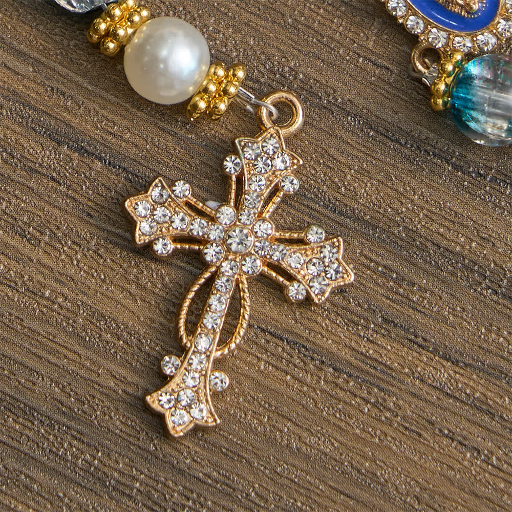 Christianartworkshop Chapelet de perles de verre bleu craquelé pour la dévotion mariale quotidienne - image 6