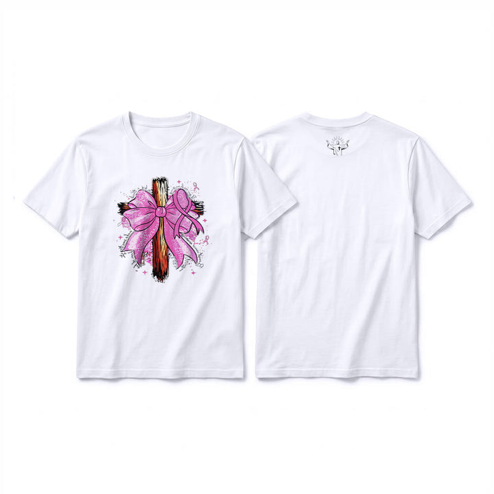 Christianartworkshop T-shirt premium à manches courtes avec croix, ruban et nœud - Blanc - 2XL - image 16