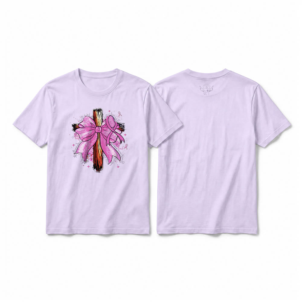 Christianartworkshop T-shirt premium à manches courtes avec croix, ruban et nœud - Violet - 2XL - image 13