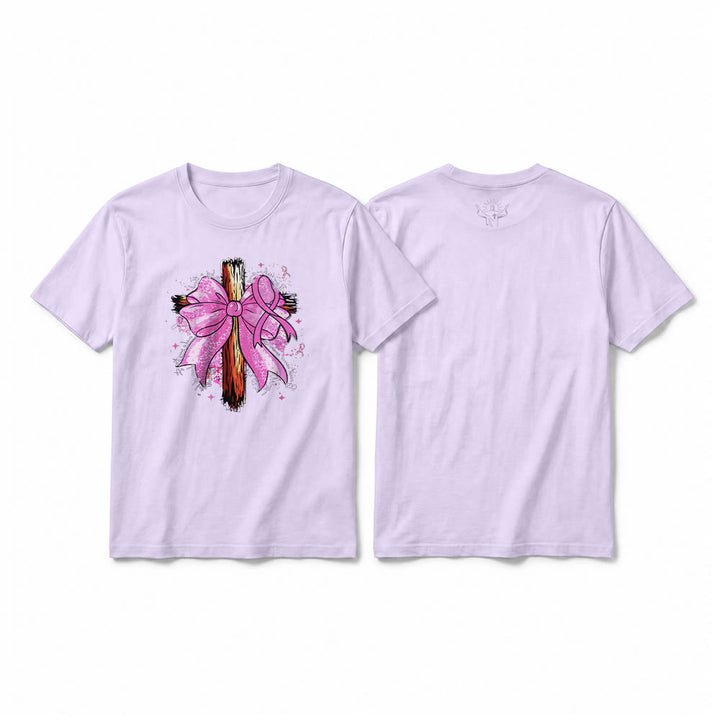 Christianartworkshop T-shirt premium à manches courtes avec croix, ruban et nœud - Violet - 2XL - image 13