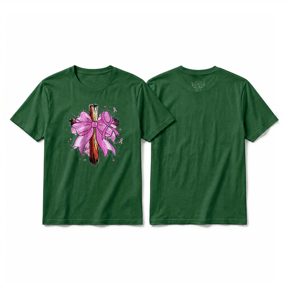 Christianartworkshop T-shirt premium à manches courtes avec croix, ruban et nœud - Vert foncé - 2XL - image 1