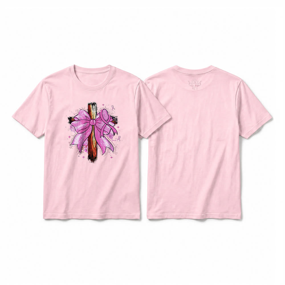 Christianartworkshop T-shirt premium à manches courtes avec croix, ruban et nœud - Rose - 2XL - image 25