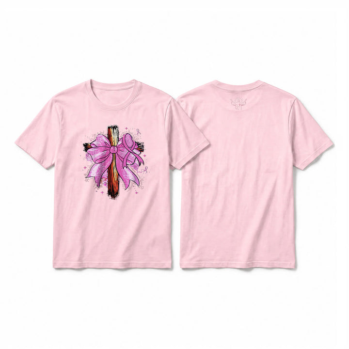 Christianartworkshop T-shirt premium à manches courtes avec croix, ruban et nœud - Rose - 2XL - image 25