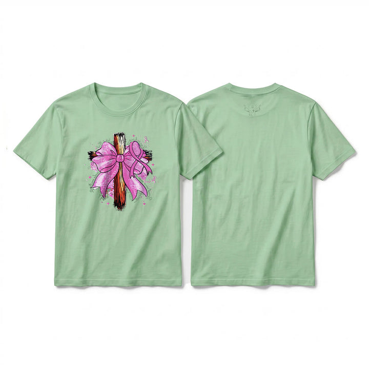 Christianartworkshop T-shirt premium à manches courtes avec croix, ruban et nœud - Vert clair - 2XL - image 22