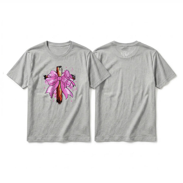 Christianartworkshop T-shirt premium à manches courtes avec croix, ruban et nœud - Gris - 2XL - image 19