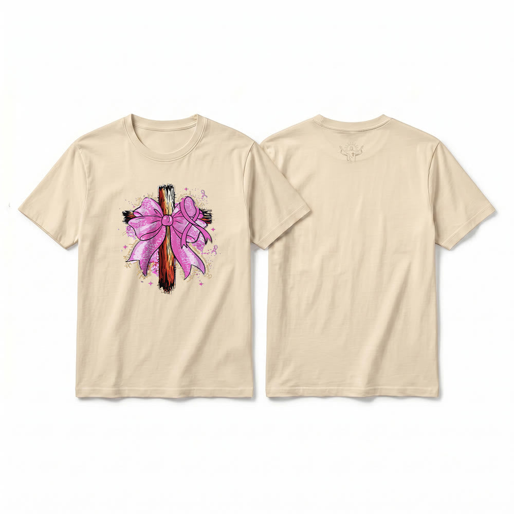 Christianartworkshop T-shirt premium à manches courtes avec croix, ruban et nœud - Beige - 2XL - image 7