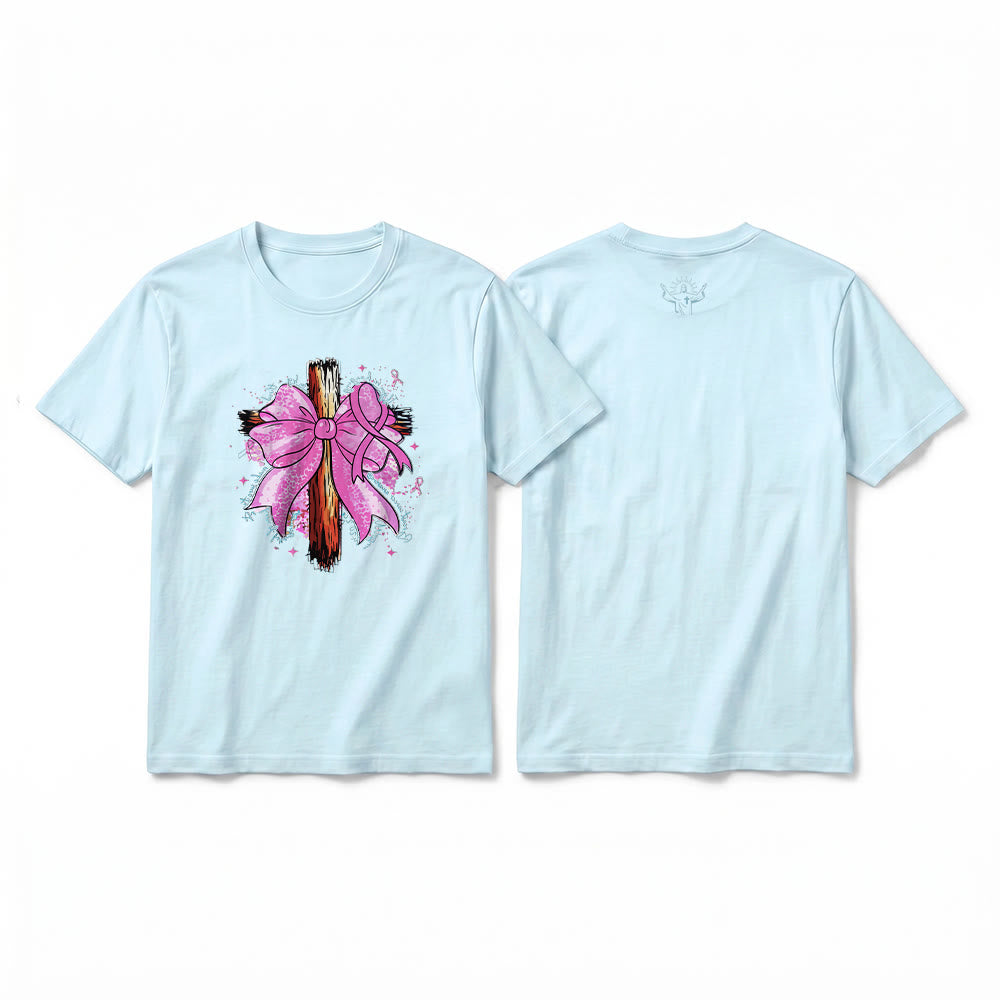 Christianartworkshop T-shirt premium à manches courtes avec croix, ruban et nœud - Bleu - 2XL - image 4