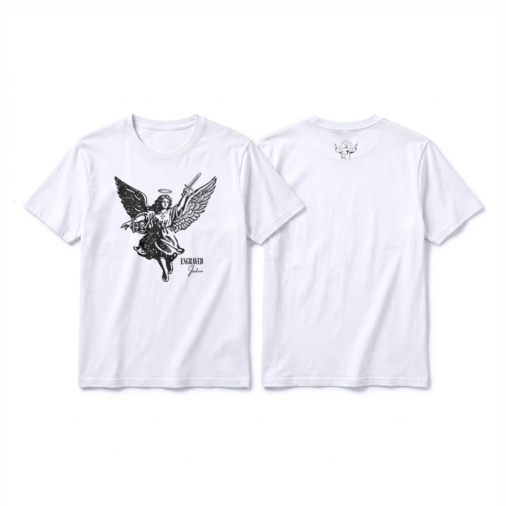 Christianartworkshop T-shirt premium à manches courtes « Josué gravé » Ange guerrier - Blanc - 2XL - image 1