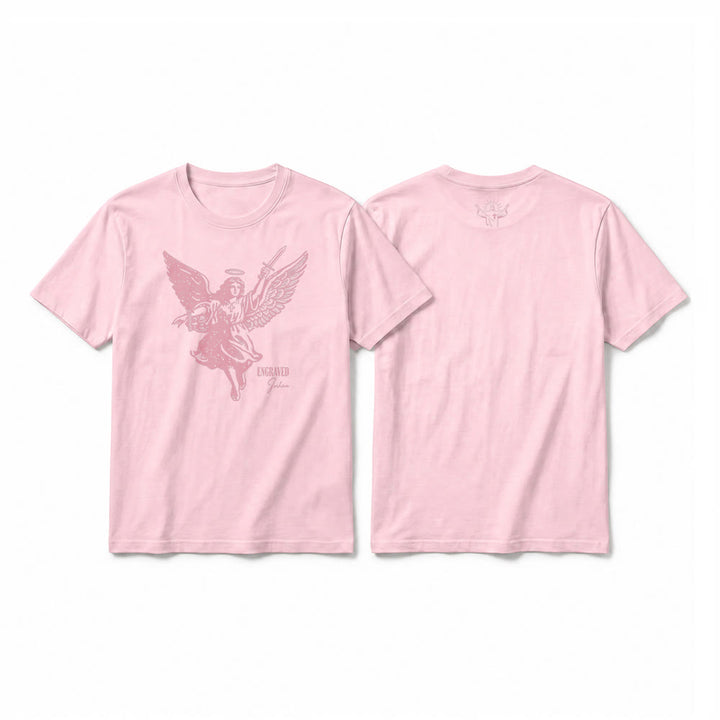 Christianartworkshop T-shirt premium à manches courtes « Josué gravé » Ange guerrier - Rose - 2XL - image 25