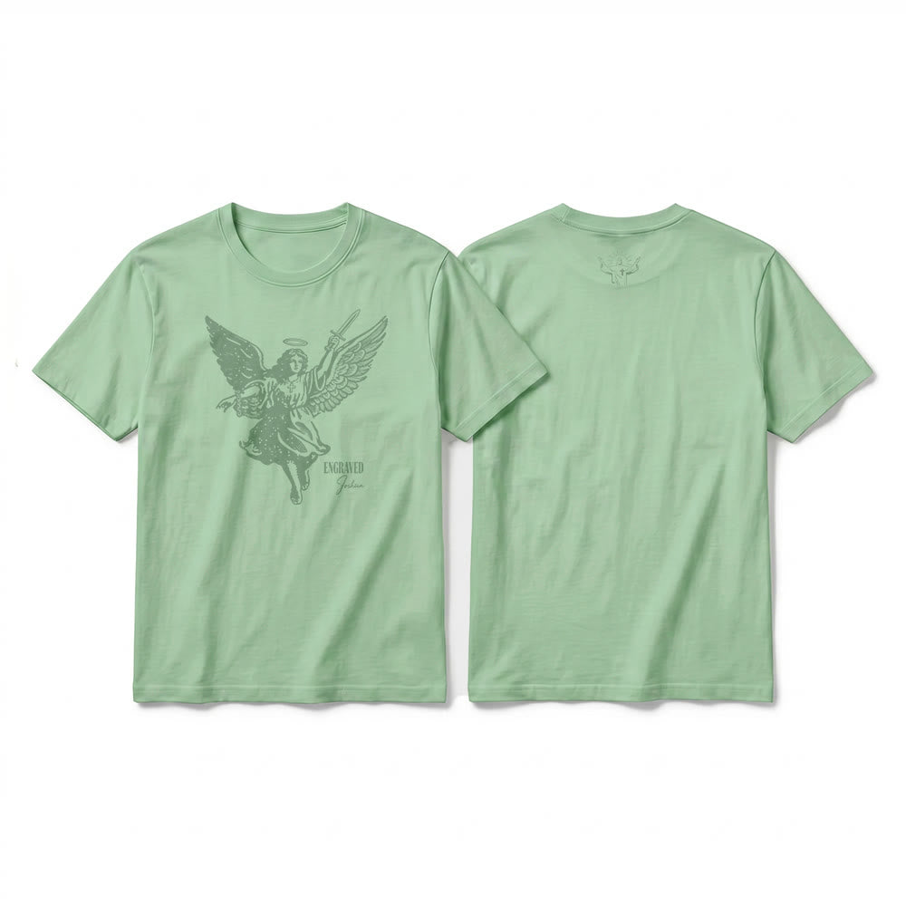 Christianartworkshop T-shirt premium à manches courtes « Josué gravé » Ange guerrier - Vert clair - 2XL - image 22
