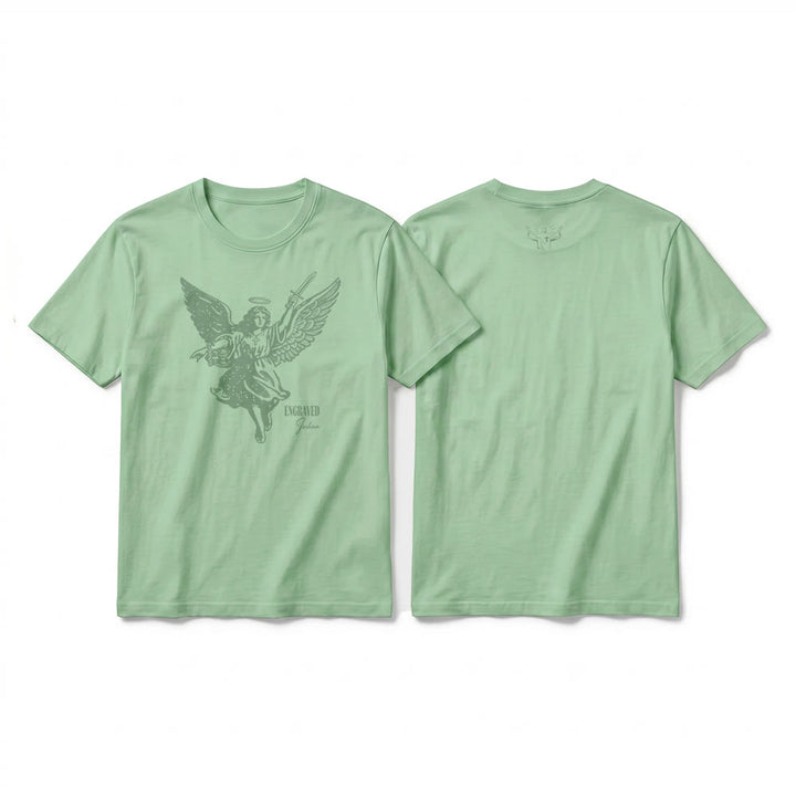 Christianartworkshop T-shirt premium à manches courtes « Josué gravé » Ange guerrier - Vert clair - 2XL - image 22