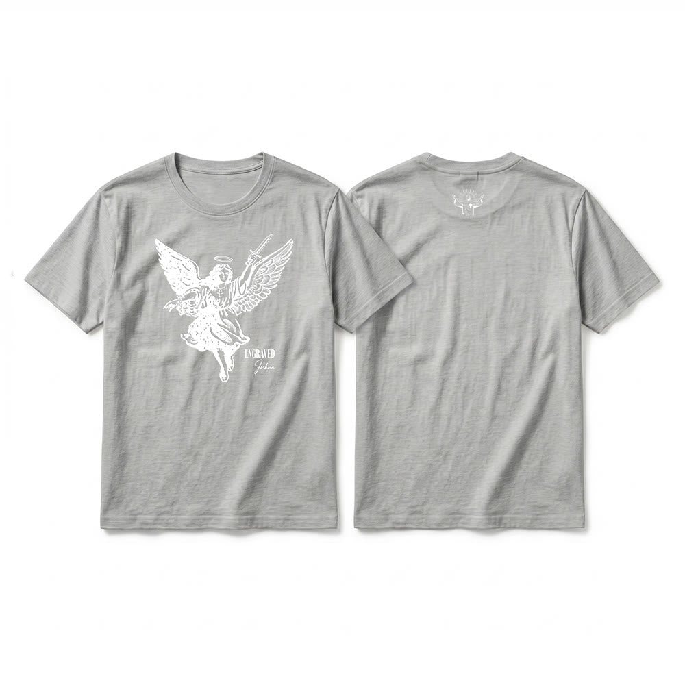 Christianartworkshop T-shirt premium à manches courtes « Josué gravé » Ange guerrier - Gris - 2XL - image 19
