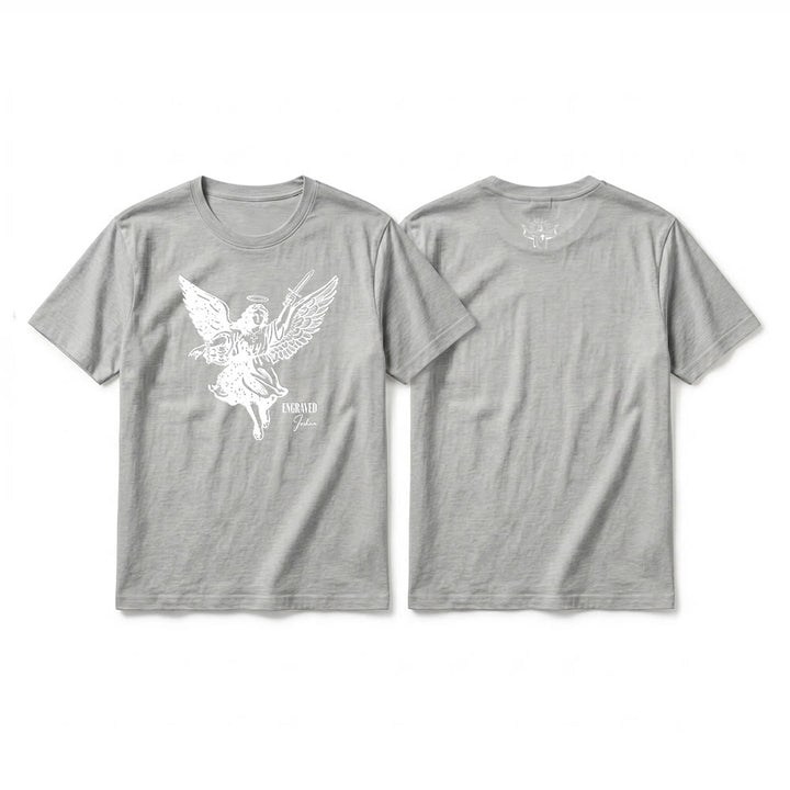 Christianartworkshop T-shirt premium à manches courtes « Josué gravé » Ange guerrier - Gris - 2XL - image 19