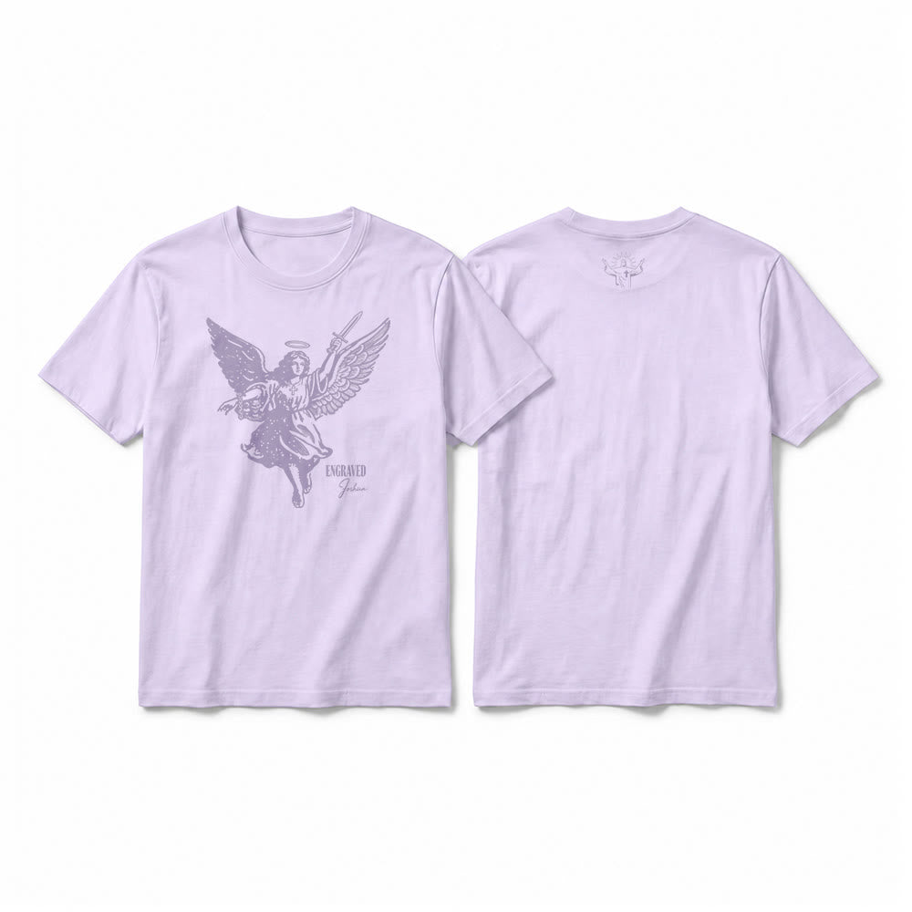Christianartworkshop T-shirt premium à manches courtes « Josué gravé » Ange guerrier - Violet - 2XL - image 16