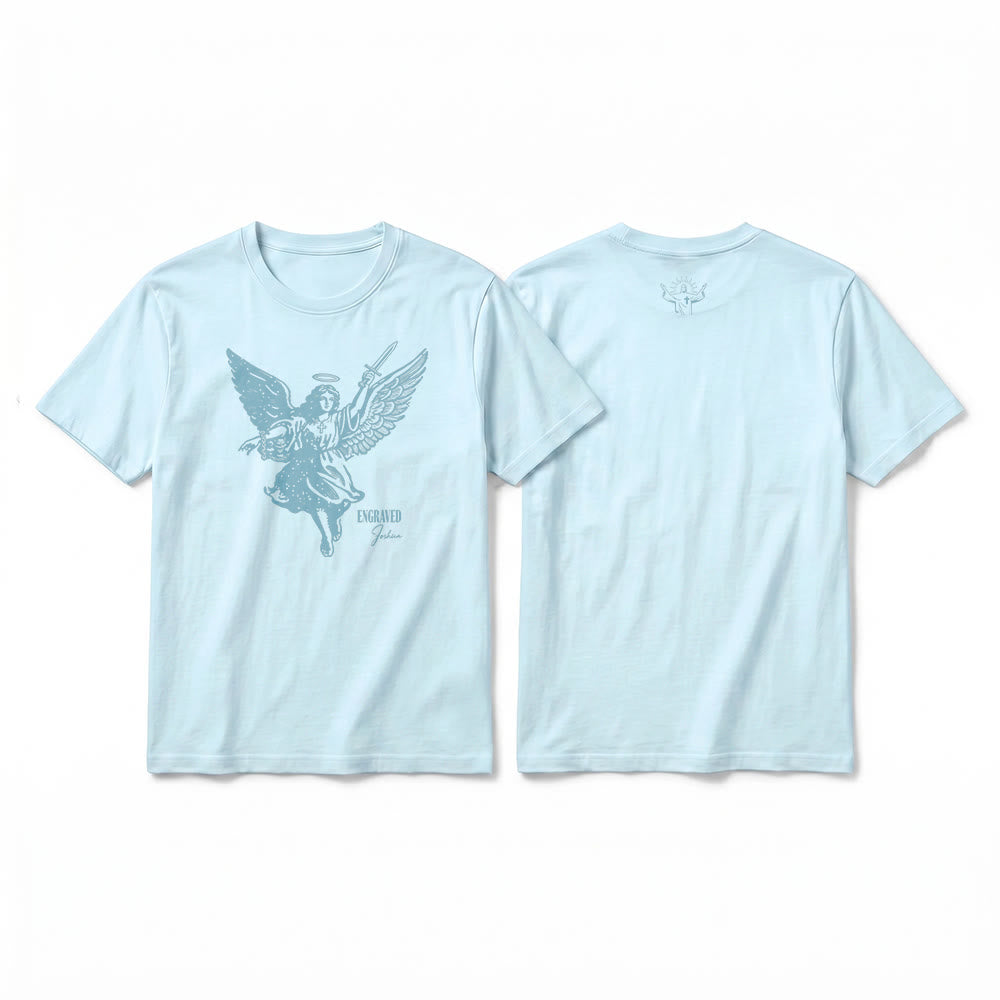 Christianartworkshop T-shirt premium à manches courtes « Josué gravé » Ange guerrier - Bleu - 2XL - image 7