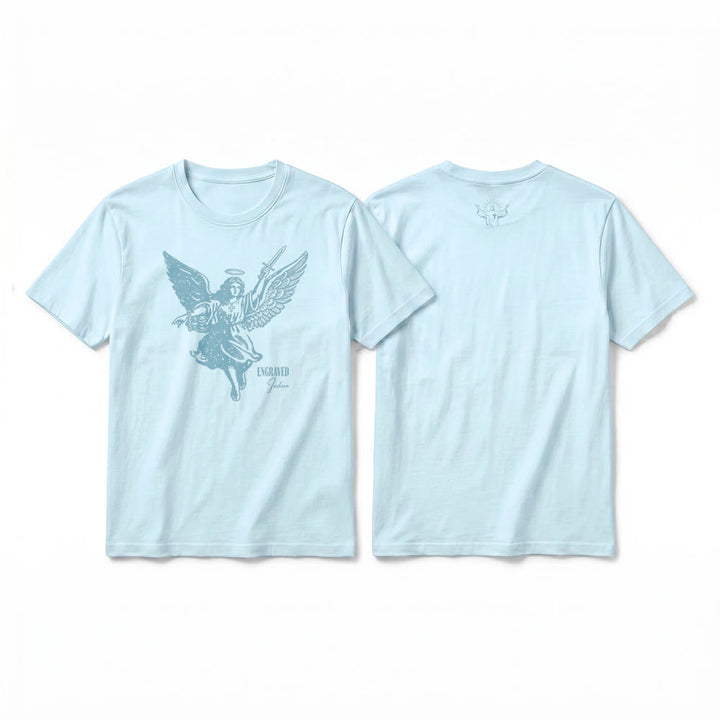 Christianartworkshop T-shirt premium à manches courtes « Josué gravé » Ange guerrier - Bleu - 2XL - image 7