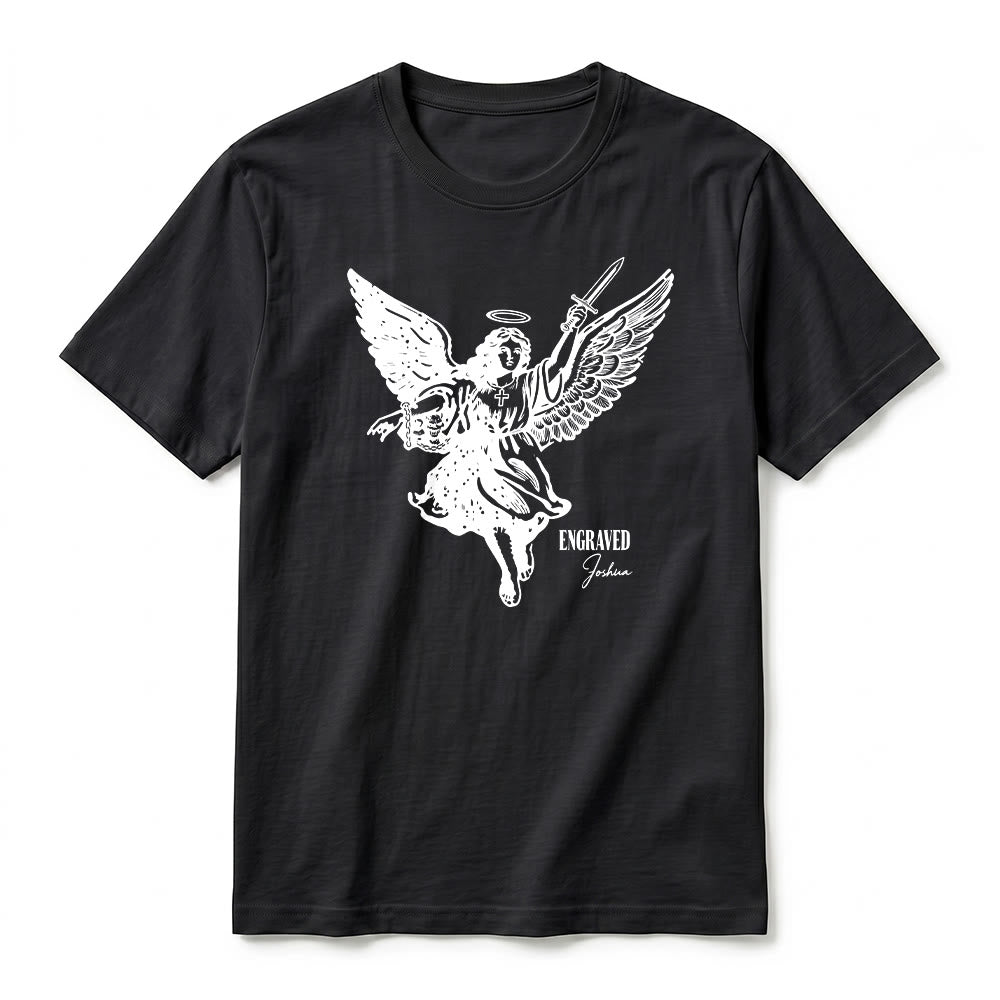 Christianartworkshop T-shirt premium à manches courtes « Josué gravé » Ange guerrier - image 14