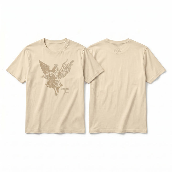 Christianartworkshop T-shirt premium à manches courtes « Josué gravé » Ange guerrier - Beige - 2XL - image 10