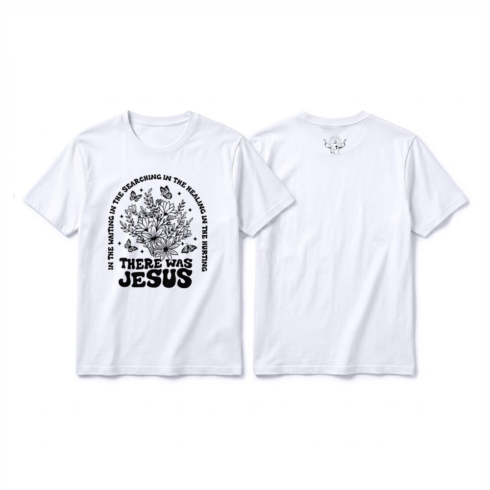 Christianartworkshop T-shirt premium à manches courtes « Il y avait Jésus » à motif floral et papillon - Blanc - 2XL - image 1