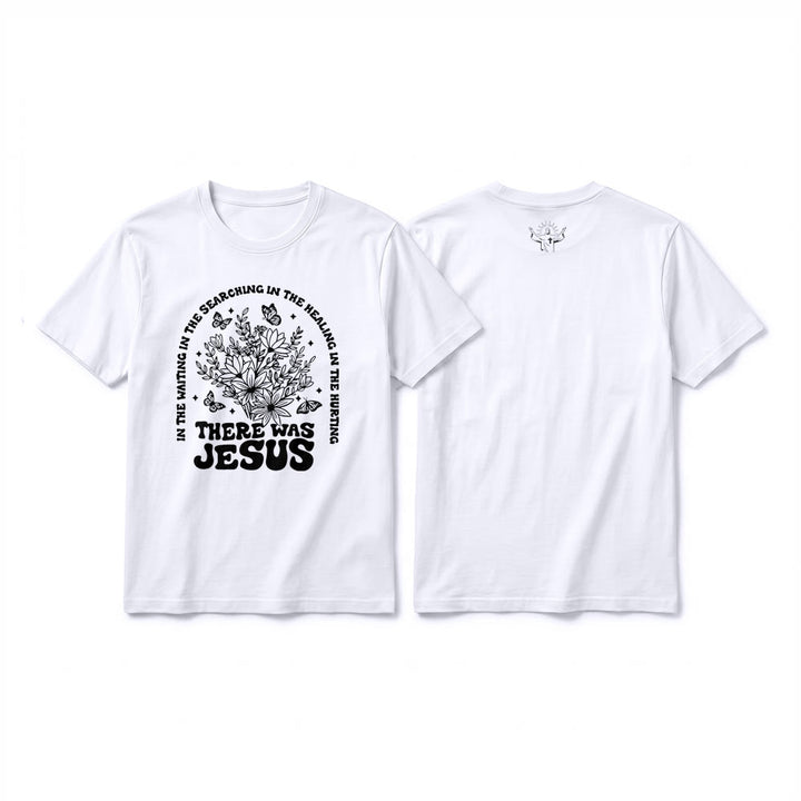 Christianartworkshop T-shirt premium à manches courtes « Il y avait Jésus » à motif floral et papillon - Blanc - 2XL - image 1