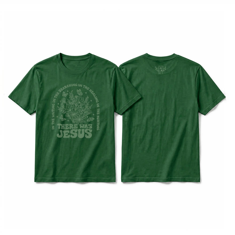 Christianartworkshop T-shirt premium à manches courtes « Il y avait Jésus » à motif floral et papillon - Vert foncé - 2XL - image 4