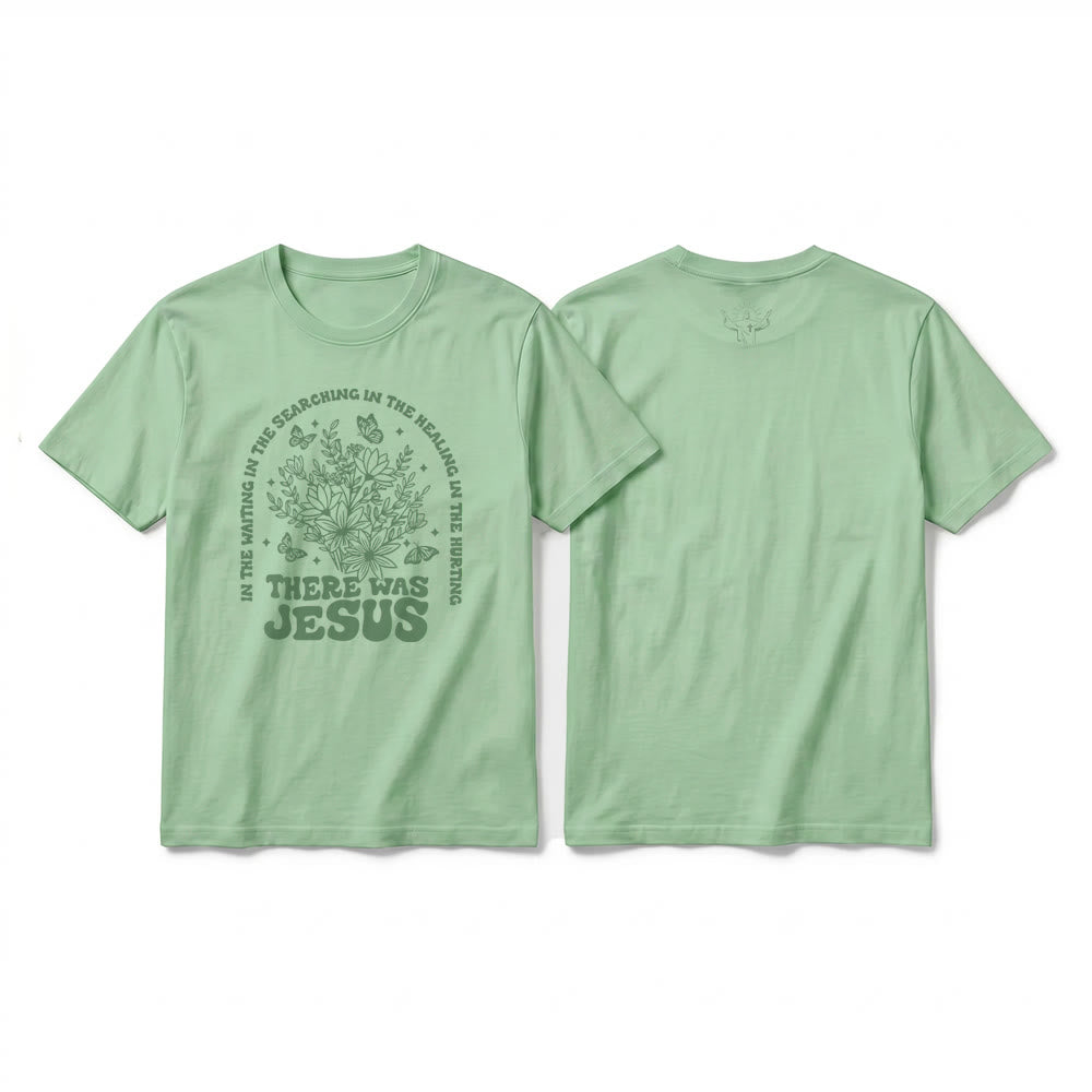 Christianartworkshop T-shirt premium à manches courtes « Il y avait Jésus » à motif floral et papillon - Vert clair - 2XL - image 22