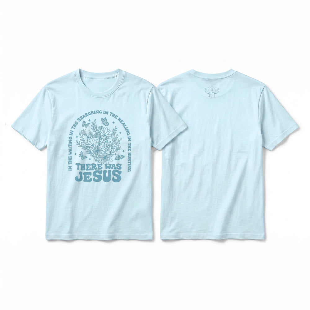 Christianartworkshop T-shirt premium à manches courtes « Il y avait Jésus » à motif floral et papillon - Bleu - 2XL - image 7