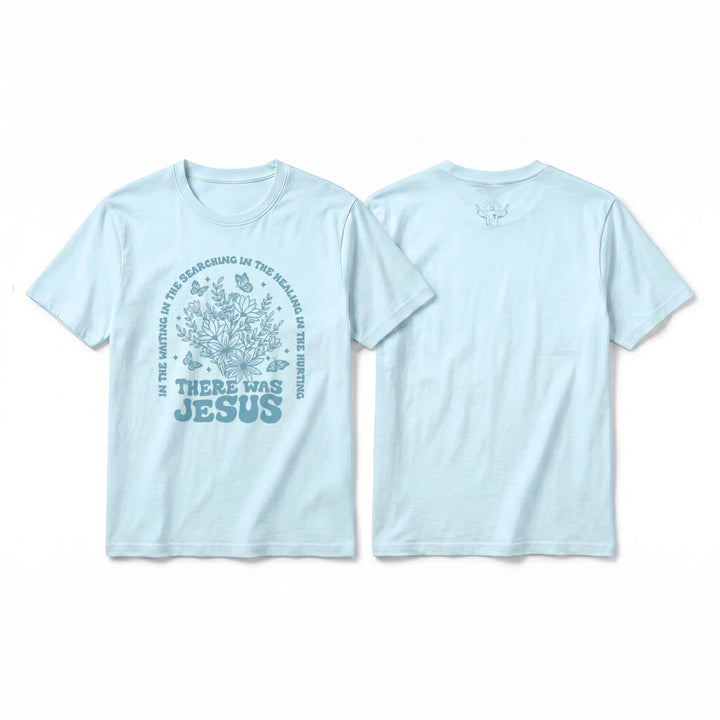 Christianartworkshop T-shirt premium à manches courtes « Il y avait Jésus » à motif floral et papillon - Bleu - 2XL - image 7