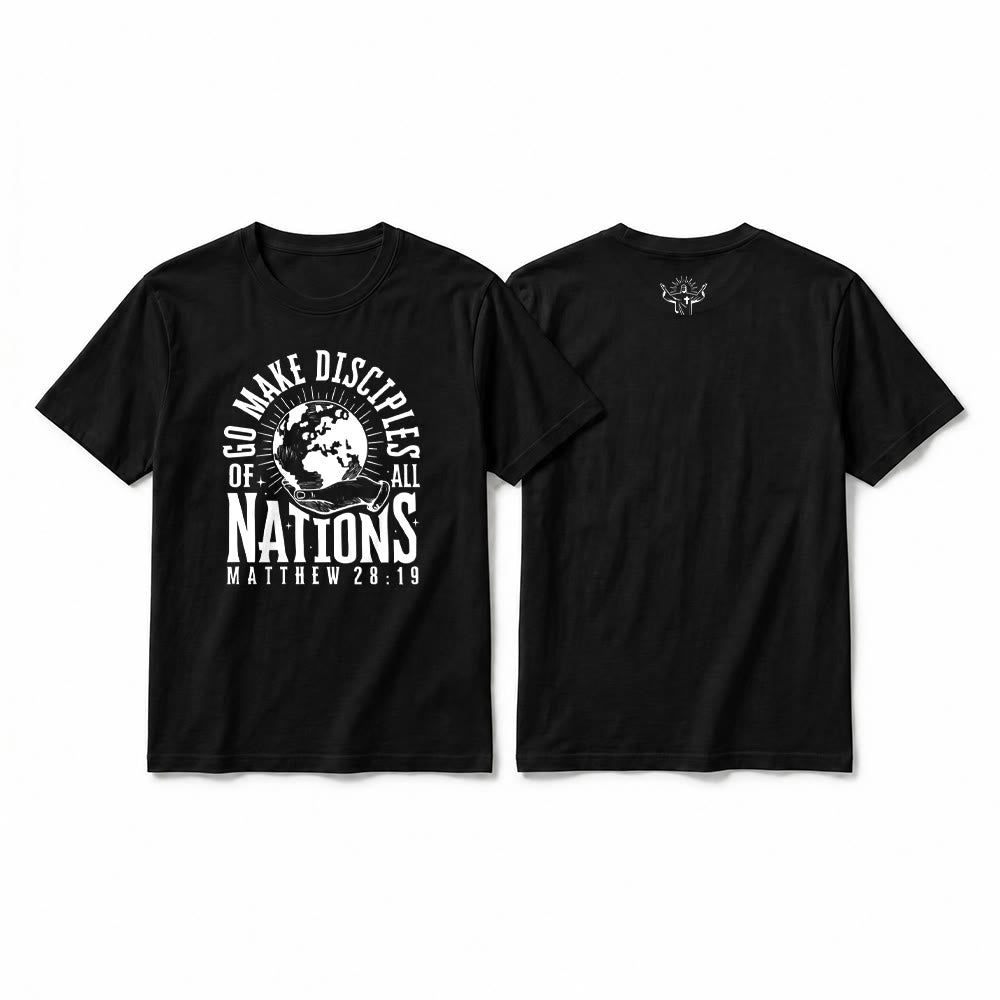 Christianartworkshop T-shirt premium à manches courtes « Allez, faites des disciples de toutes les nations » (Matthieu 28:19) - Noir - 2XL - image 1