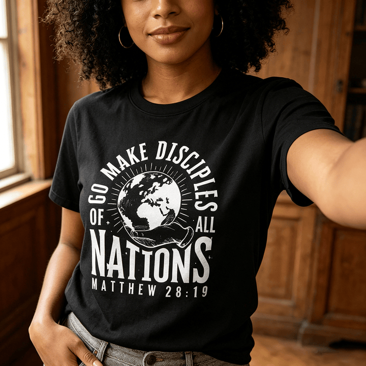 Christianartworkshop T-shirt premium à manches courtes « Allez, faites des disciples de toutes les nations » (Matthieu 28:19) - image 0