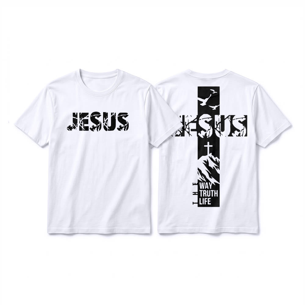 Christianartworkshop T-shirt à manches courtes premium "JÉSUS" Mountain Cross - Blanc - 2XL - image 7