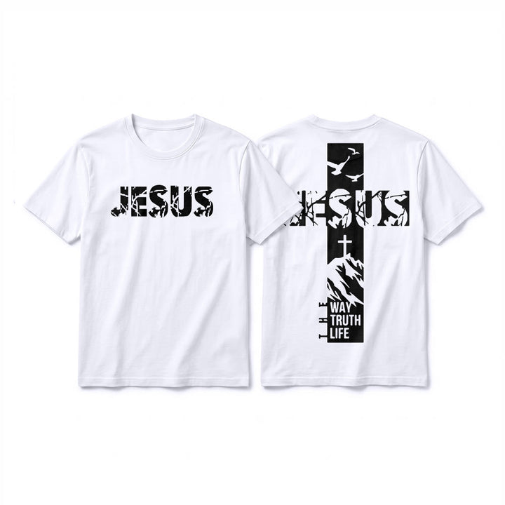 Christianartworkshop T-shirt à manches courtes premium "JÉSUS" Mountain Cross - Blanc - 2XL - image 7