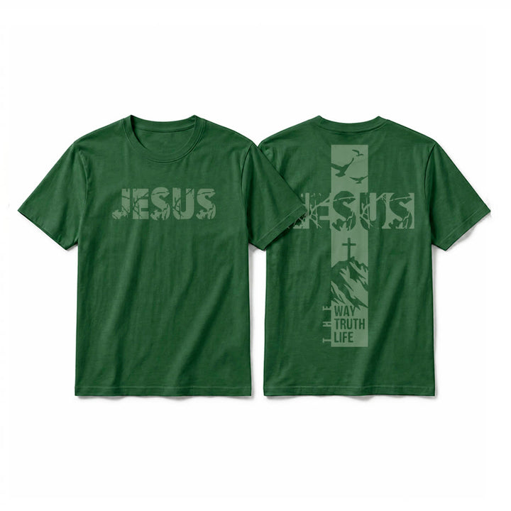 Christianartworkshop T-shirt à manches courtes premium "JÉSUS" Mountain Cross - Vert foncé - 2XL - image 10